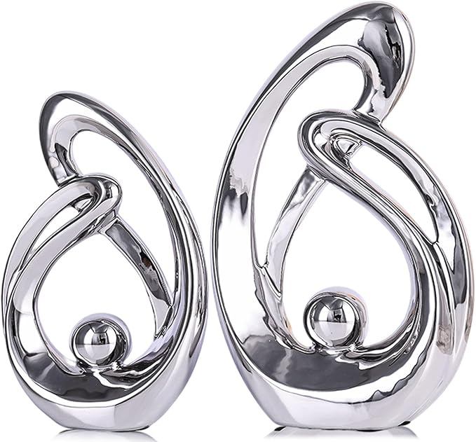 XMGZQ Home Decor Accent,Porcelain Art Mid Century Bookshelf Decorations,Gold Centerpieces for Tables,Abstract Ceramic Statue Sculpture for Coffee Table Mantel Tv Stand Centerpieces (Silver, Large)