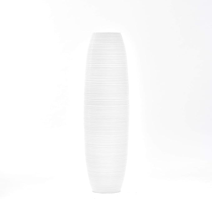Leewadee Large White Home Decor Floor Vase – Wooden 36 inches Tall Farmhouse Decor Flower Holder for Fake Plant and Pampas Grass