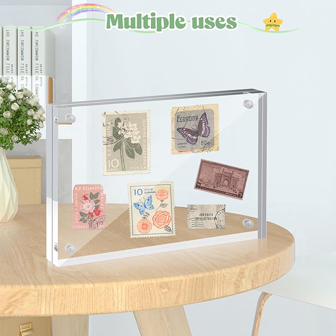 24 Pcs Acrylic Picture Frames, Clear Picture Frames Frameless Magnetic Picture Frame Double Sided Magnetic Photo Frame Free Standing Desktop Display Stand for Bedroom Living Room Home (Transparent, 4X6)