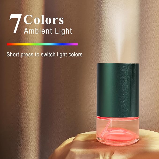 Essential Oil Diffuser, Waterless Scent Diffusers for Home Large Room, Rechargeable Atomizing Humidifier with 7-Color Night Light, Ultrasonic Air Freshener Machine (Green)
