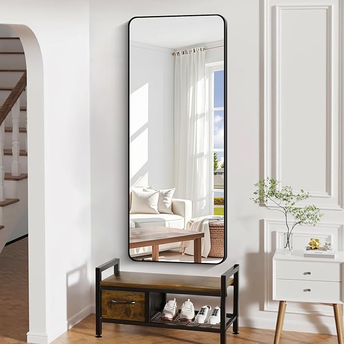 60" x 24"Bathroom Mirror, Matte Black Wall Mirror with Metal Frame, Decorative Rectangular Vanity Mirror for Bedroom Bathroom Living Room Entryway (Horizontal/Vertical)