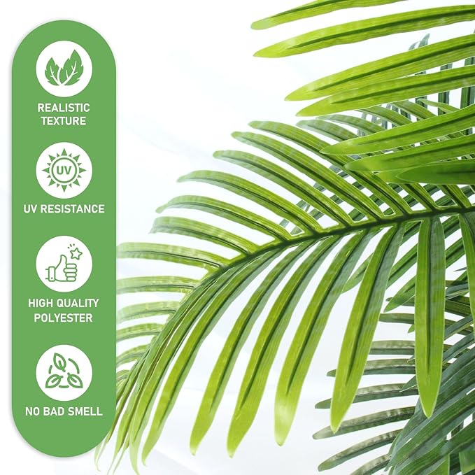 4FT Artificial Golden Cane Palm Tree – Realistic Faux Indoor & Outdoor Plant with Weighted Pot, UV Resistant & Easy Assembly Plastic Tropical Tree for Home or Office Décor