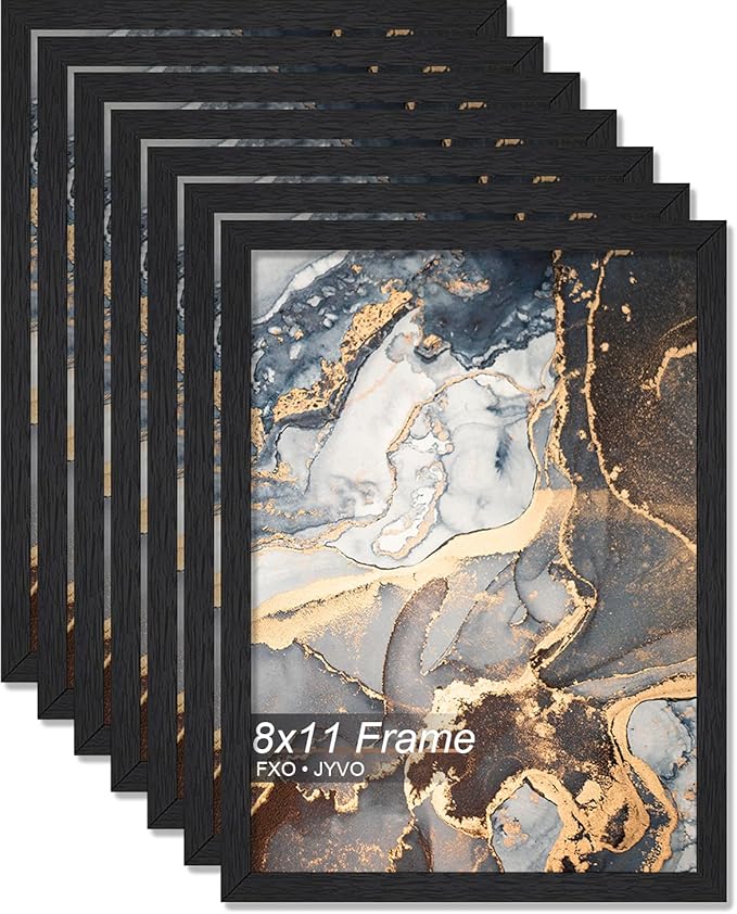 Engineered Wood 8x11 Picture Frame Set of 6, Black Frame for 8 x 11 Inch Picture Poster Photo, Light Weight 8 by 11 Frame with Wood-grain for Wall - 6 Pack/Black/8"x11"