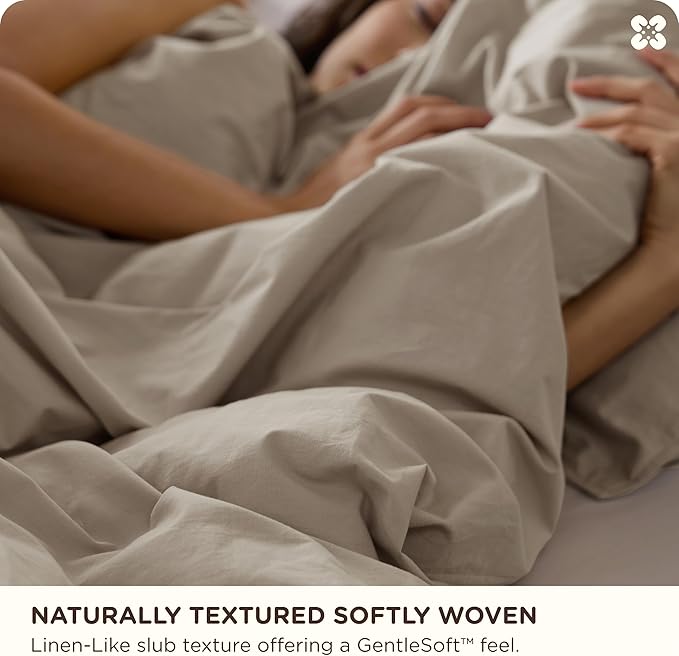 Bedsure Cotton Duvet Cover King - Luxury Slub Weave 100% Cotton Duvet Cover Set with a Linen Like Textured, Easy Change Durable Bedding Set 3 Pieces, Tannish Linen Grey, 104" x 90"
