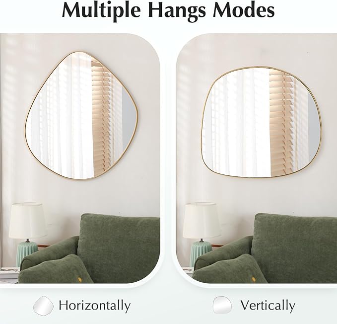 Asymmetrical Wall Mirror Matel Gold Framed Wall Mirror for Living Room Bedroom Bathroom Entryway Wall Decor 24" L x 24" W ELE-004Gold