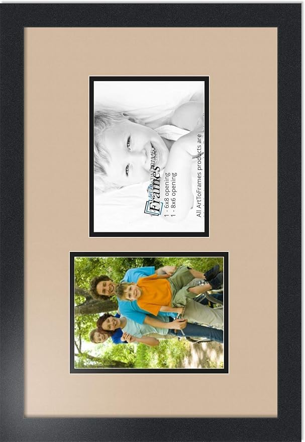 ArtToFrames Collage Photo Frame Double Mat with 2 - 6x8 Openings and Satin Black Frame