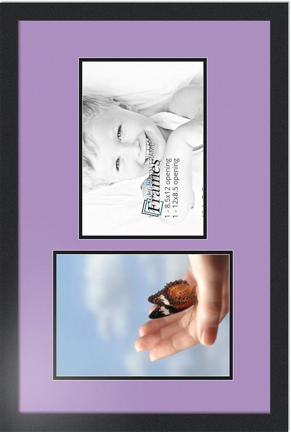 ArtToFrames Collage Photo Frame Double Mat with 2 - 8.5x12 Openings and Satin Black Frame