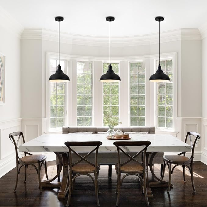 2 Pack Farmhouse Pendant Light Black Pendant Lights Kitchen Island Industrial Adjustable Hanging Barn Lamp Pendant Lighting Over Island Sink Light Fixtures