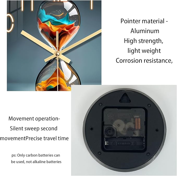 XNM 14 Inch Kitchen Wall Clocks Battery Operated Silent Wall Clock Non Ticking Sand Glass Modern Sand Clock