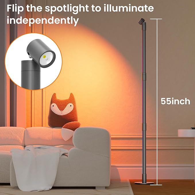 Nisocy RGBWIC LED Corner Floor Lamp – Smart Ambient Light with Bluetooth App & Remote Control, Music Sync, Color Changing, Mood Lighting for Bedroom, Living Room, Gaming Setup, Home Decor