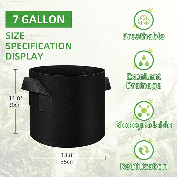 50 Pack 7 Gallon Plant Grow Bags, Breathable Felt Non-Woven Aeration Fabric Plant Grow Pots, Garden Planting Containers for Nursery Vegetable Flower Grow Bags with Handles (13.8x11.8inch)
