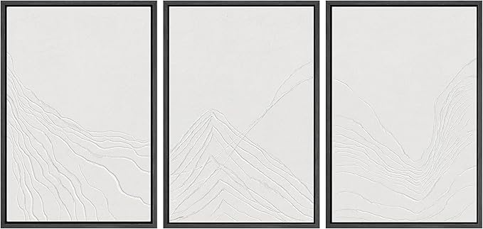 SIGNWIN Framed Canvas Print Wall Art Set Minimal White Mountain Range Landscape Nature Wilderness Illustrations Modern Art Decorative Rustic Zen for Living Room, Bedroom, Office - 24"x36"x3 Black