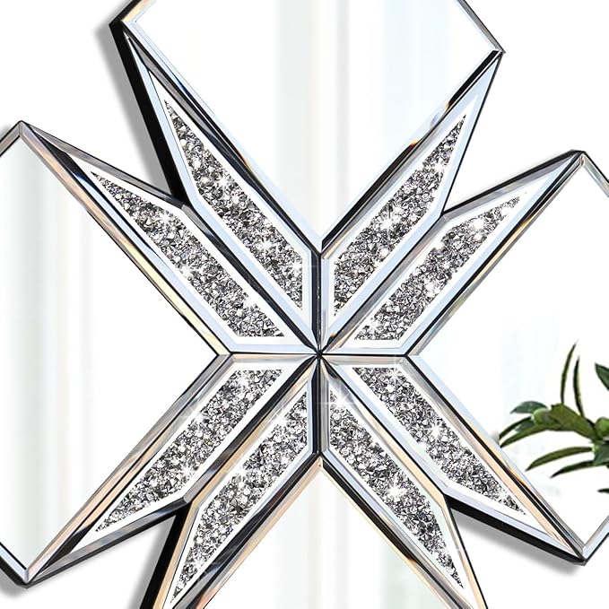 Crushed Diamond Decorative Mirror 22.25x22.25” Diamond Shape Glass Wall Mirror for Home Decoration, Exquisite Accent Wall Decor