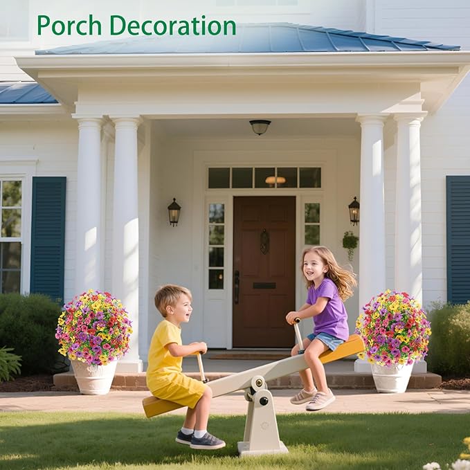 23.6'' Artificial Shrubs for Outdoors with Ground Spike, Realistic UV Resistant Artificial Outdoor Plants for Wedding, Birthday, Parties, Home Celebrations (2 Pcs Mixed)