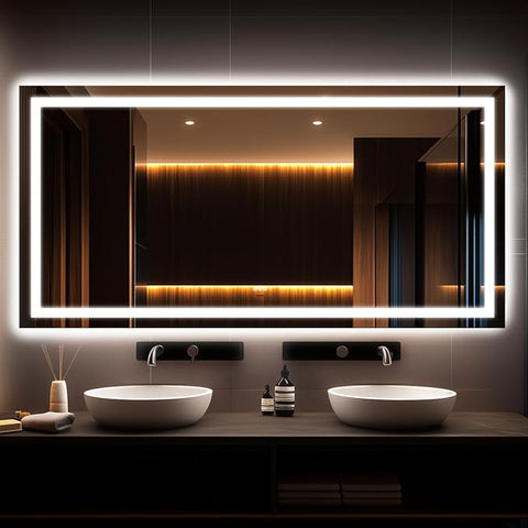 36x72'' LED Bathroom Mirror with Light, Frameless, Dimmable Front & Backlit, Anti-Fog, Distortion Free, Light Memory, Tempered and Shatter-Proof Wall Mounted Vanity Silver Coating Mirror
