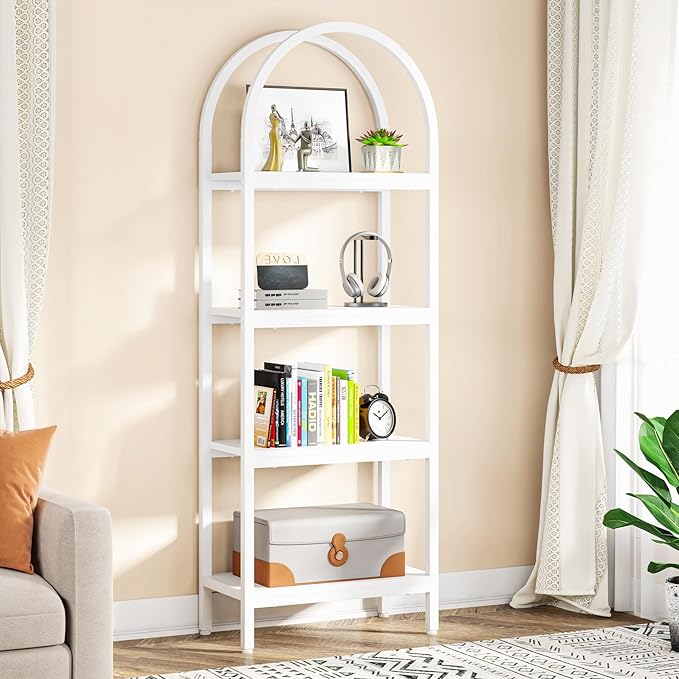 Tribesigns 4-Tier Industrial Wood Bookcase, 70.8" Open Bookshelf with Metal Frame, Storage Shelves Freestanding Display Rack Tall Shelving Unit for Office, Living Room, Bedroom (White, 1PC)