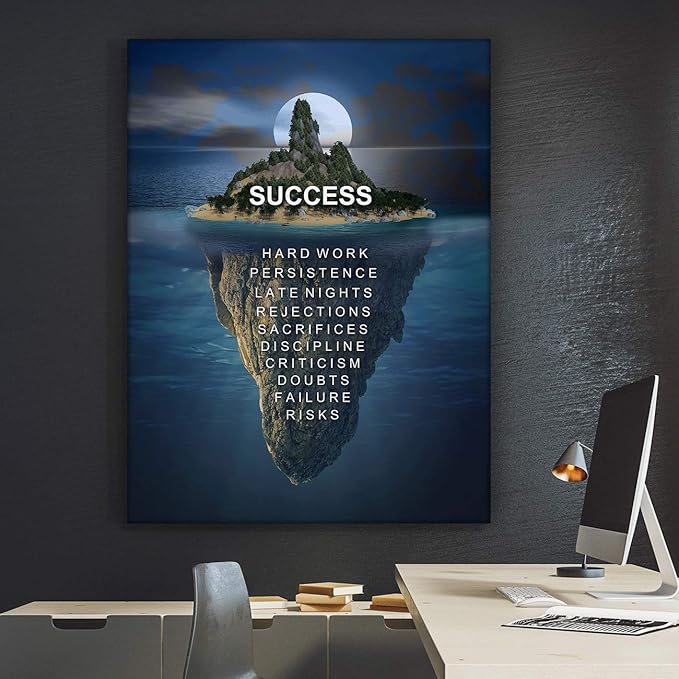Island Success Canvas Print Motivational Office Decor Modern Art Night House Iceberg Motivation Hustle Entrepreneur Inspirational Pop Arts (8 x 8 in)