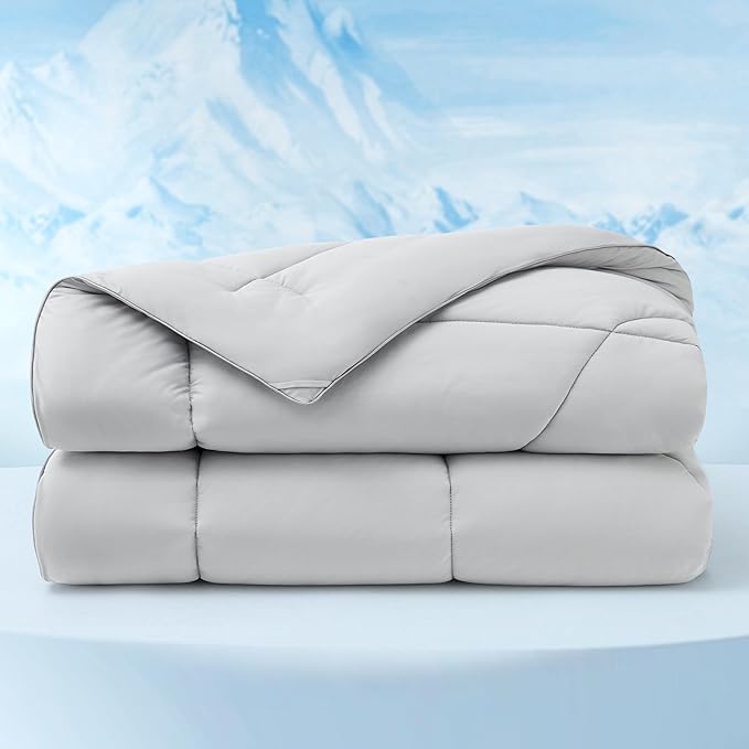 Bedsure Cooling Comforter Twin - Cooling Blankets for Hot Sleepers, Lightweight Comforter for Summer with Dual-Sided Cool Tech, Soft Breathable Cold Blanket for Sleeping, Grey, 68x88 Inches