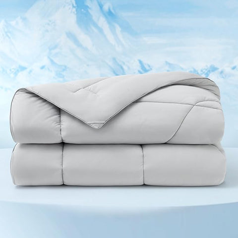 Bedsure Cooling Comforter Twin - Cooling Blankets for Hot Sleepers, Lightweight Comforter for Summer with Dual-Sided Cool Tech, Soft Breathable Cold Blanket for Sleeping, Grey, 68x88 Inches