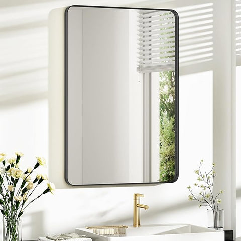 Bathroom Mirror 24x36 inch, Rustproof Aluminum Metal Framed Mirror for Wall, Matte Gold Bathroom Vanity Mirror, Shatterppoof Mirror, Living Room, Hanging or Leaning Horizontal or Vertical