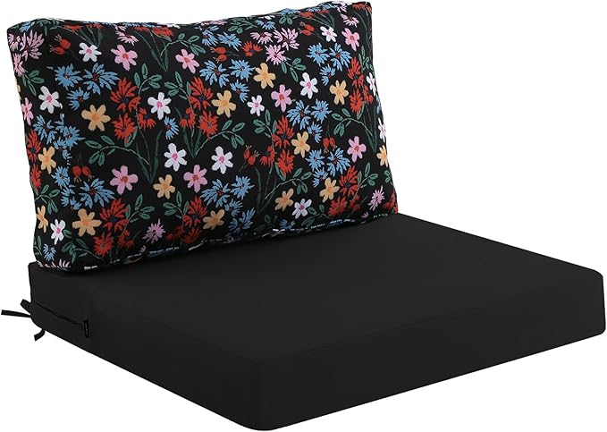 idee-home Outdoor Cushions for Patio Furniture, Outdoor Seat Cushion, Waterproof Hampton Bay Deep Seat Replacement Couch Chair Cushions for Garden Lawn Backyard Deck, 26.5 x 26.5 Floral Pattern