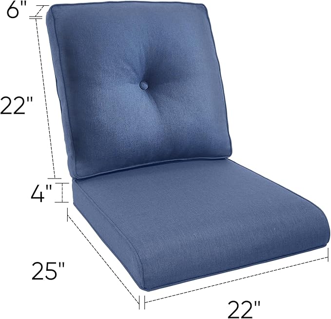 22x25/22x24 Outdoor Replacement Cushions - 1 Set High Back Deep Seat Patio Furniture Cushion for Wicker Dining Swivel Rocking Chairs Rattan Loveseat Couch Sectional Sofa - Navy Blue/Button
