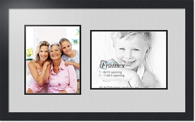 ArtToFrames Collage Photo Frame Double Mat with 1 - 8.5x11^ 8x10 Openings and Satin Black Frame