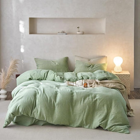VM VOUGEMARKET Muslin Duvet Cover King Size,Breathable Linen Like Guaze Textured Bedding Comforter Cover Set 3 Pieces Minimalist Duvet Cover with 2 Pillowcases, 104"x90",Mint Green
