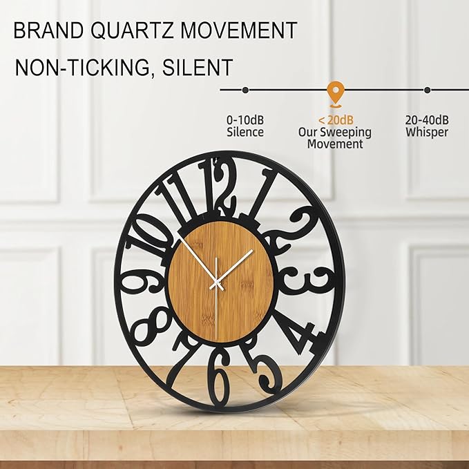 Large Wall Clock for Living Room Decor, 20 Inch Non Ticking Silent, Battery Operated Modern Vintage Oversized Wall Clock for Bedroom Kitchen
