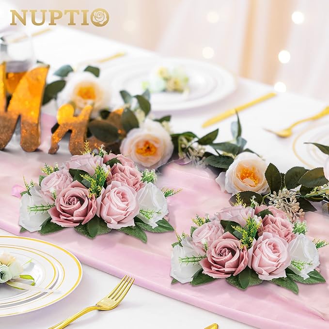 NUPTIO Flower Balls for Wedding Centerpieces - 10 Pcs 9.5 inch Diameter Fake Flower Ball Arrangement Bouquet Party Centerpieces for Tables - Dusty Rose Bouquet Centerpiece Flowers for Wedding Table