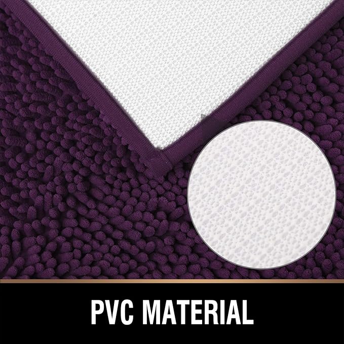 MAYSHINE Round Area Rug Set for Bathroom | Soft Plush Chenille Bath Mat, Water Absorbent Non-Slip Bathroom Rug | Washable Shag Carpet for Shower, Bedroom, or Home Décor | 36"x36" (Round) | Plum