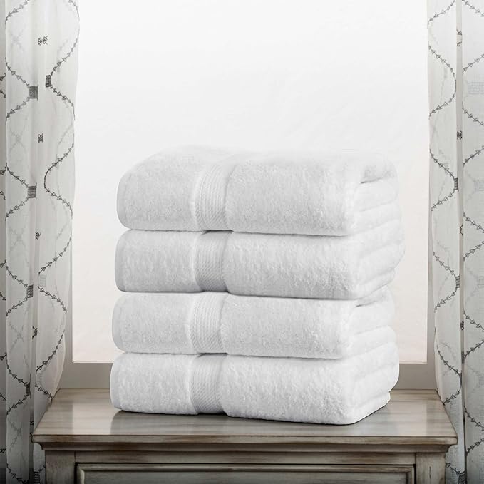 BNM Egyptian Cotton Heavyweight Towels, Ideal For Bathroom, Shower, Spa, 800 GSM Bath Towels, Highly-Absorbent, Luxury Bathroom Essentials, Ultra-Soft Plush Home Basics, Bath Towel Set of 4, White