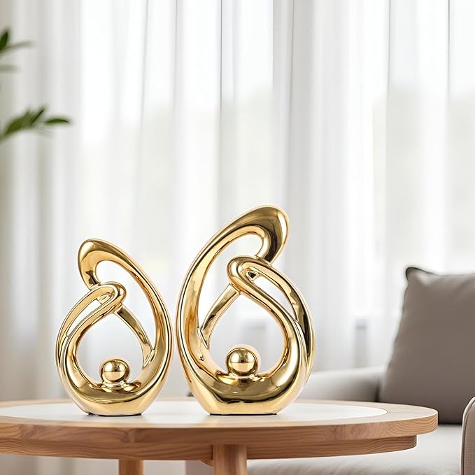 XMGZQ Home Decor Accent,Porcelain Art Mid Century Bookshelf Decorations,Gold Centerpieces for Tables,Abstract Ceramic Statue Sculpture for Coffee Table Mantel Tv Stand Centerpieces (Gold, Small)