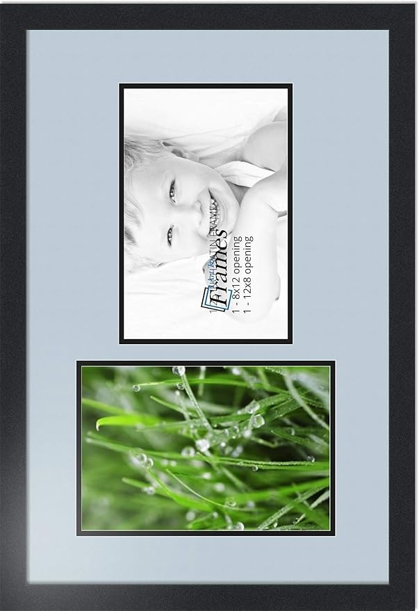 ArtToFrames Collage Photo Frame Double Mat with 2 - 8x12 Openings and Satin Black Frame