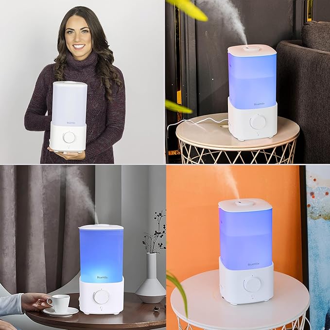 BlueHills Premium 2300 ML XL Large Essential Oil Diffuser Humidifier Combo for Large Room Home Huge Coverage Area 2 Liter Extra Big Capacity Huge Diffuser with Décor LED Lights Square White - L001