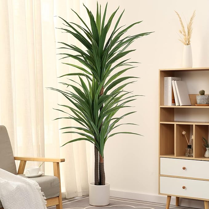 Dracaena Silk Plant Corn Stalk 6ft Tall Faux Plants Indoor Large Fake Plant Potted Yucca Tree Tropical Floor Plants Artificial Silk Palm Trees for Home Office Store Decor Housewarming Gift