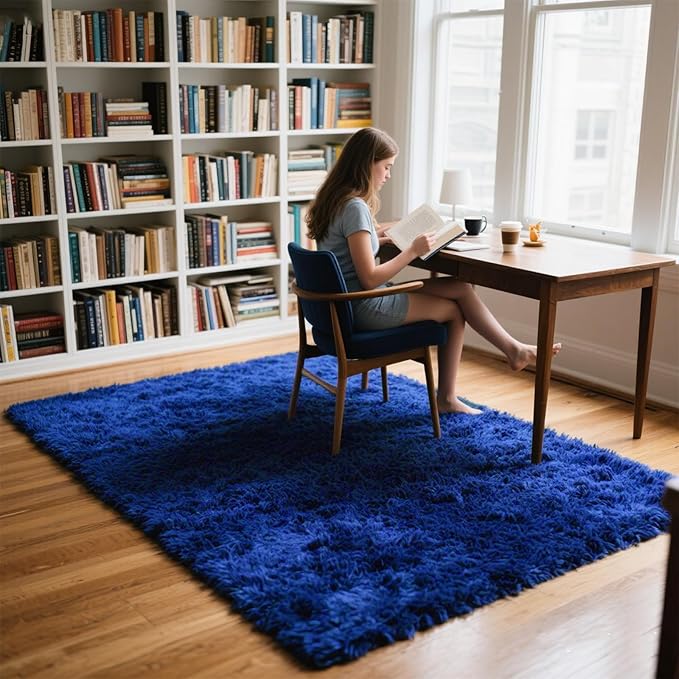 Area Rugs for Bedroom Living Room, 9x12 Soft Large Fluffy Fuzzy Shag Plush Furry Carpet, Soft Indoor Floor Mat for Kids Nursery Home Dorm Office Decor Aesthetic, Blue