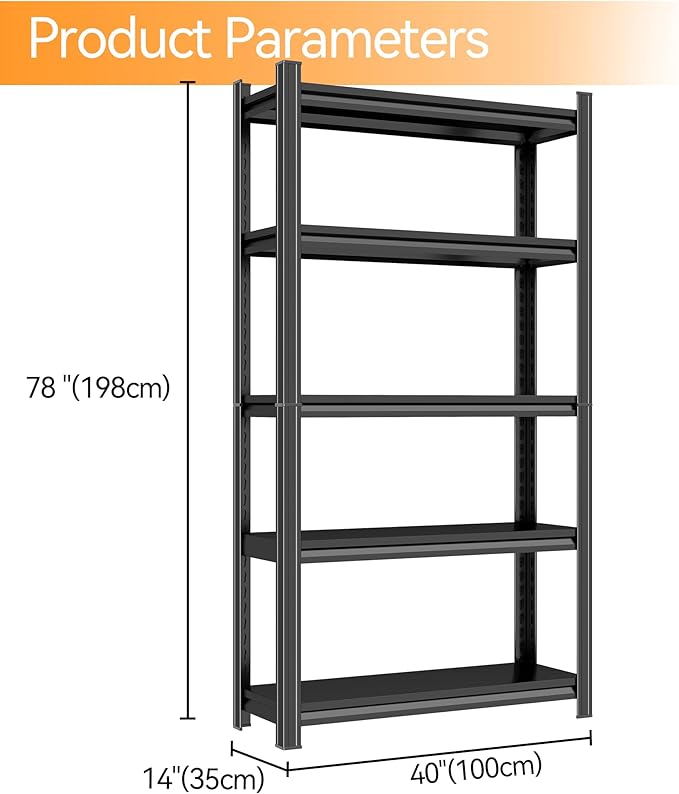 Tall Bookshelf with Open Shelves, Metal Office Book Shelf, Adjustable Organizer Bookcase, Standing Storage Organizer Shelf for Living Room (40" W*14" D*78" H)