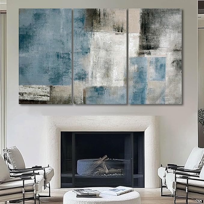 SDYA Home Decor Black And White Wall Art Navy Blue Wall Pictures Large Wall Paintings Hand Painted Artwork 24"x 48"x3p