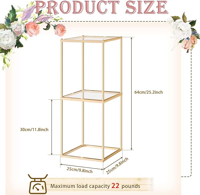 2-Tier Metal Flower Stand Set with Acrylic Shelves, Geometric Display Rack for Wedding Centerpieces, Party Decor, Tall Floor Vase Stand (Gold, 2 Pcs-25)