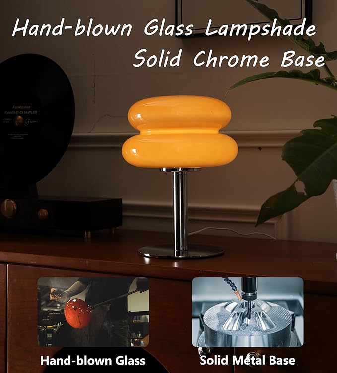 Mushroom Lamp for Bedroom,Mid Century Modern Lamp for Nightstand, Dimmable Retro Egg Tart Bedside Small Lamps,Unique Home Mushroom Decor Aesthetic Cute Table Lamps for Living Room (Copper)