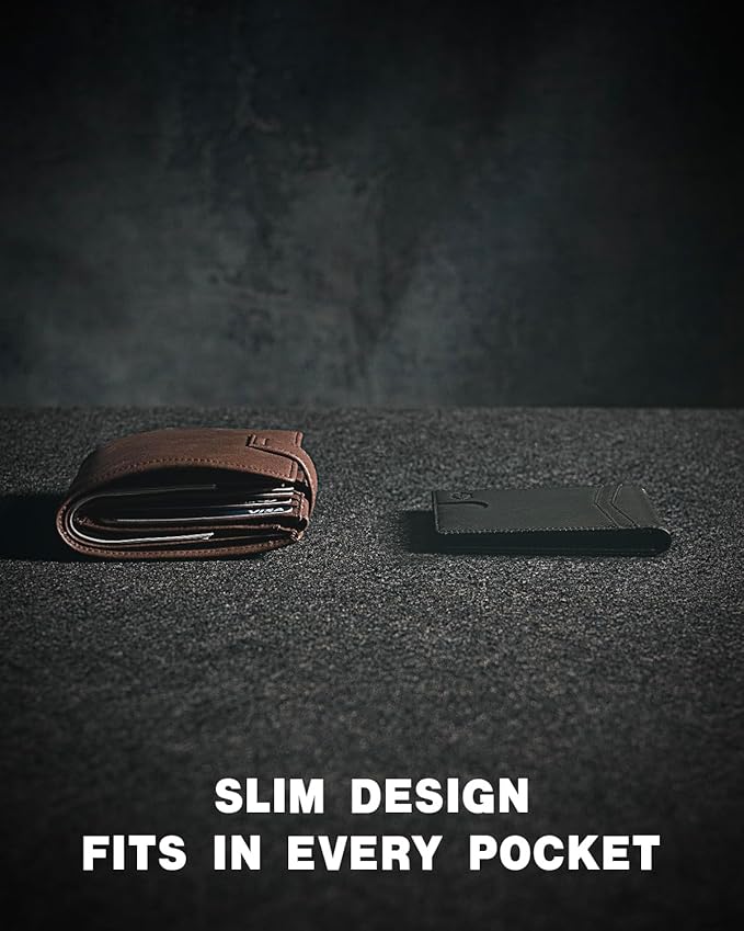 Zitahli Slim Wallet for Men Gifts 12 Card Slots ID Window With Money Clip Minimalist RFID Front Pocket Bifold Leather Small Thin Gift Box Dad Birthday Christmas Regalos Hombres
