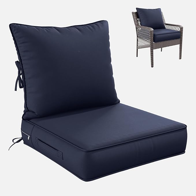 Premium Outdoor Seat Cushion Chair Cushions for Patio Furniture 24 L X 24 W X 5 H Waterproof & Fade Resistant Deep Seat and Backrest Cushion Set with Removable Covers for Chair, Sofa
