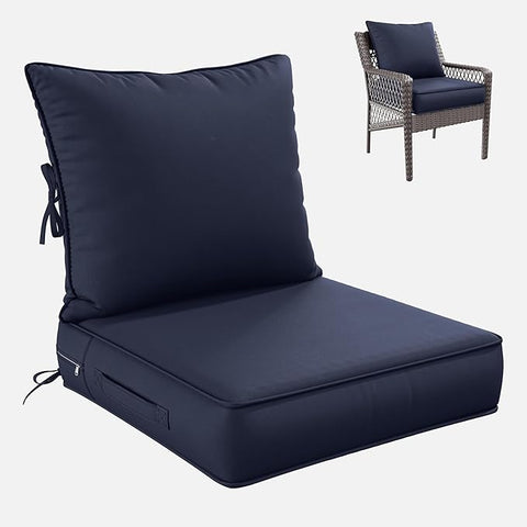 Premium Outdoor Seat Cushion Chair Cushions for Patio Furniture 24 L X 24 W X 5 H Waterproof & Fade Resistant Deep Seat and Backrest Cushion Set with Removable Covers for Chair, Sofa