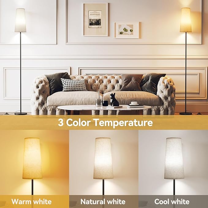 SUNMORY Floor Lamps for Living Room/Bedroom/Office, Standing Lamp with LED Bulb, 3 Color Temperature Tall Lamp, Suitable for Modern/Boho/Farmhouse and Other Home Decor Styles, Black Floor Lamp