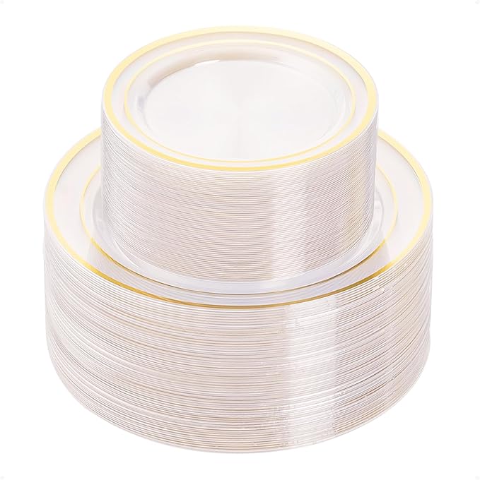 100PCS Clear Plastic Plate, Disposable Party Plates with 50 Dinner and 50 Dessert Plates, Plastic Plate for Party, Wedding and Birthday