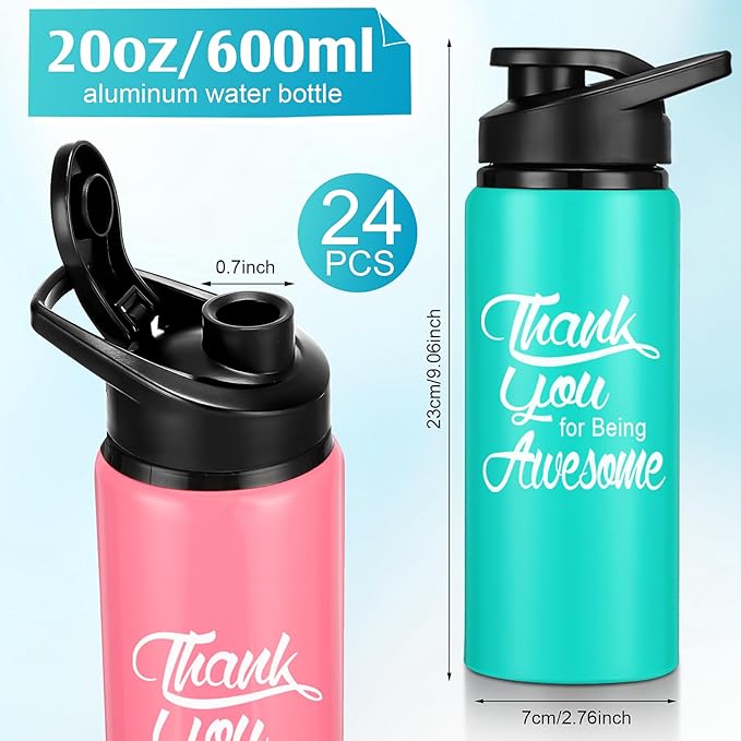 Tanlade 24 Pack Staff Employee Appreciation Gifts 20oz Aluminum Water Bottle Bulk Housekeeper Appreciation Thank You for Being Awesome Bottle with Snap Lid Thank You Gift for Coworker(Multicolor)