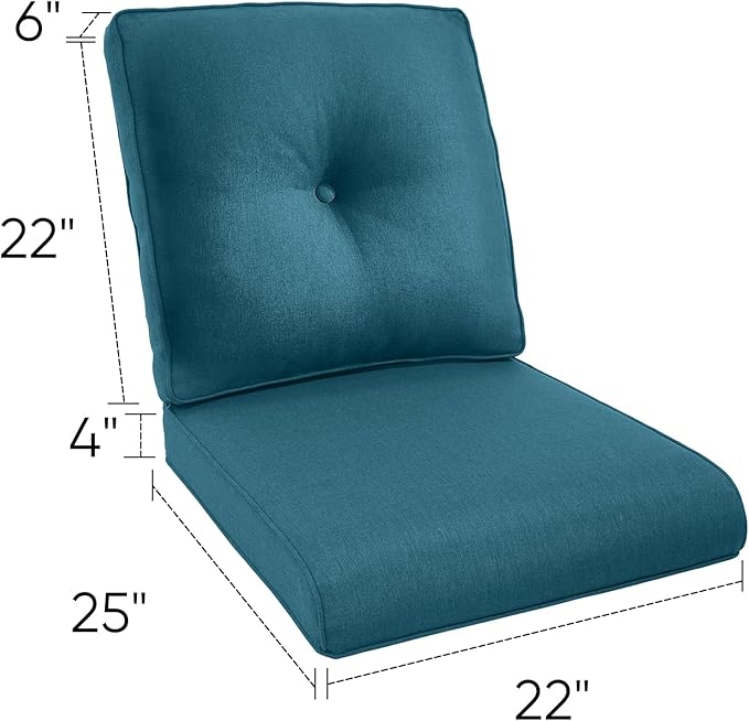 22x25/22x24 Outdoor Cushions for Patio Couch Chairs Set of 3 - High Back Comfy Outside Seat Cushions for Wicker Dining Rocker Glider Loveseat 3-Seater Sectional Sofa - Peacock Blue/Button