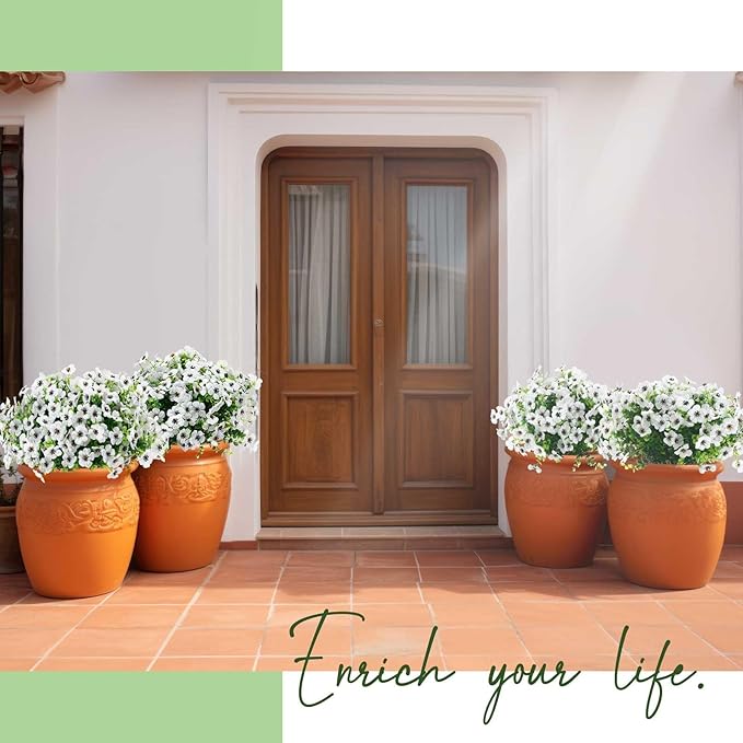 Zeyune 56 Bundles Artificial Flowers Fake UV Resistant for Outdoor Plastic Greenery Shrubs Plants No Fade Faux Flower for Garden Porch Patio Window Wedding Party Decor(White,Elegant)