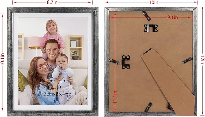 Giftgarden 8x10 Picture Frame Distressed Silver Set of 4, 9x11 Frame for 8”x10” Photo with Mat, Antique Silver Frames for Wall or Tabletop